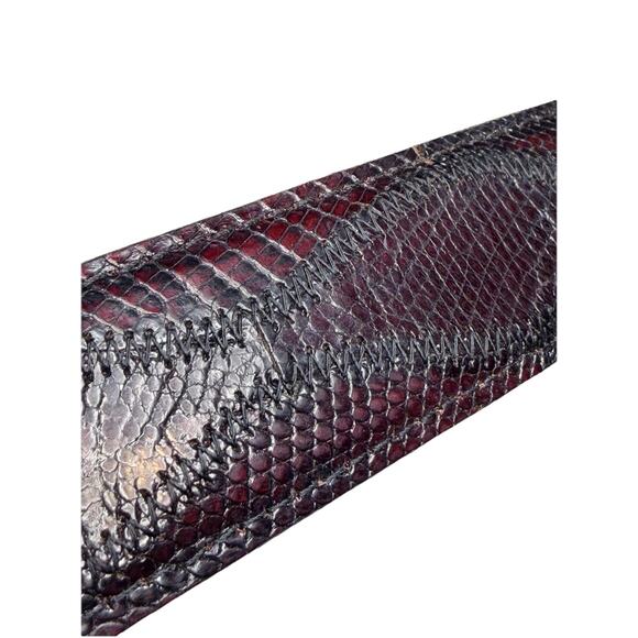 Mens Rich Black/Merlot Nocona Genuine Lizard Leather Belt Size 34 Diamond Stitch - Picture 2 of 10